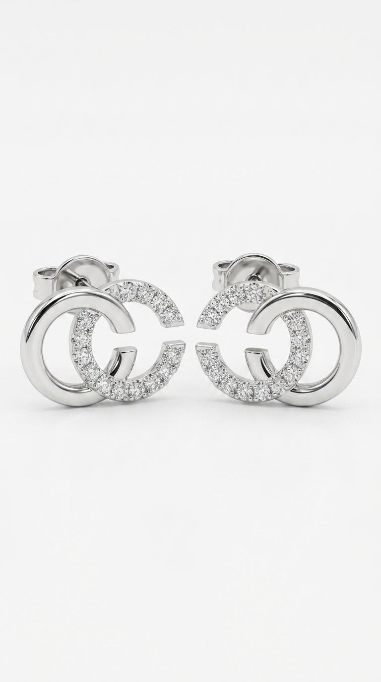 LaBling Double C Earrings for Women | Designer Earrings Chic Letter Design Stud Earrings | Lovely Gift - Silver