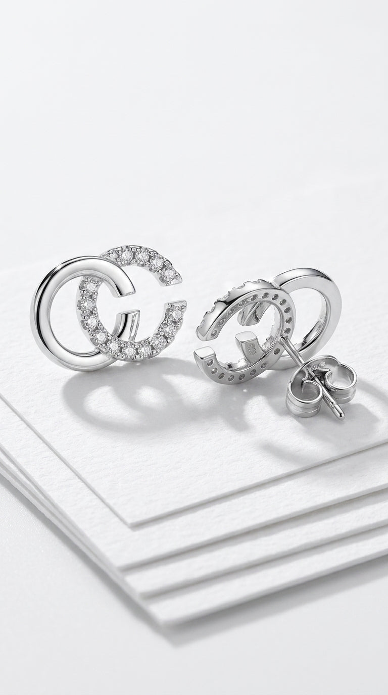 LaBling Double C Earrings for Women | Designer Earrings Chic Letter Design Stud Earrings | Lovely Gift - Silver