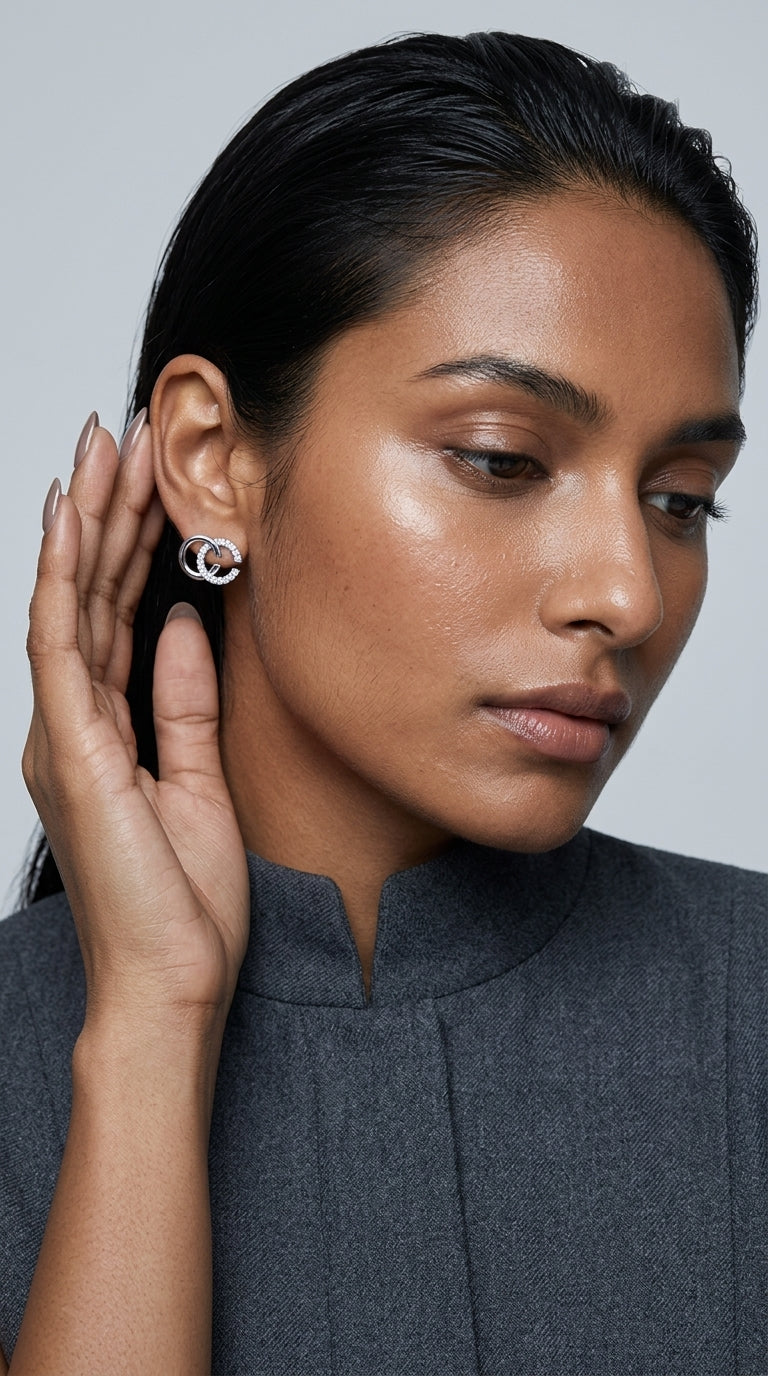 LaBling Double C Earrings for Women | Designer Earrings Chic Letter Design Stud Earrings | Lovely Gift - Silver