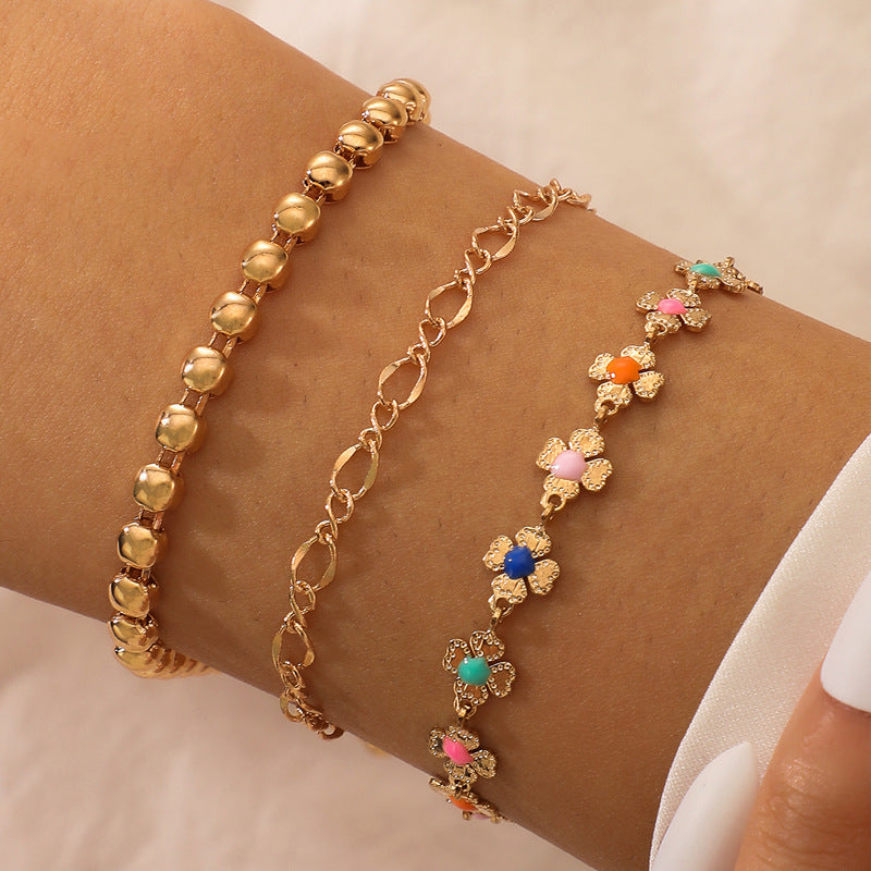 Boho Style Flower Starfish Buckle Circle Bracelet Set