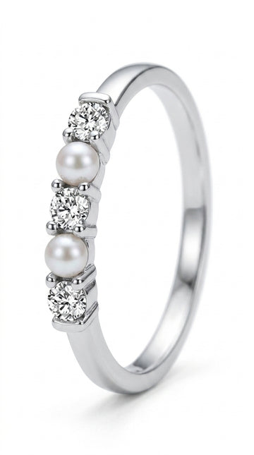 KEQ 925 Sterling Silver Shell Pearl Wedding Bands for Women Stackable Cubic Zirconia Signet Ring Dainty Statement Rings for Her Size 6-8 (CZ RING 7)