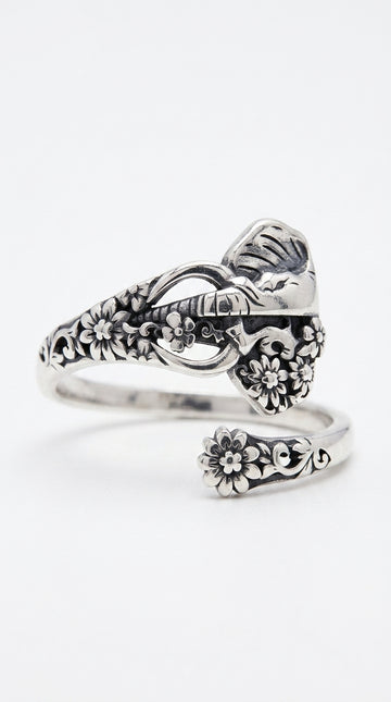 Zepmais Elephant Spoon Ring for Women - 925 Sterling Silver Vintage Flower Thumb Rings Boho Style Jewelry Statement Gifts for Mom Grandma