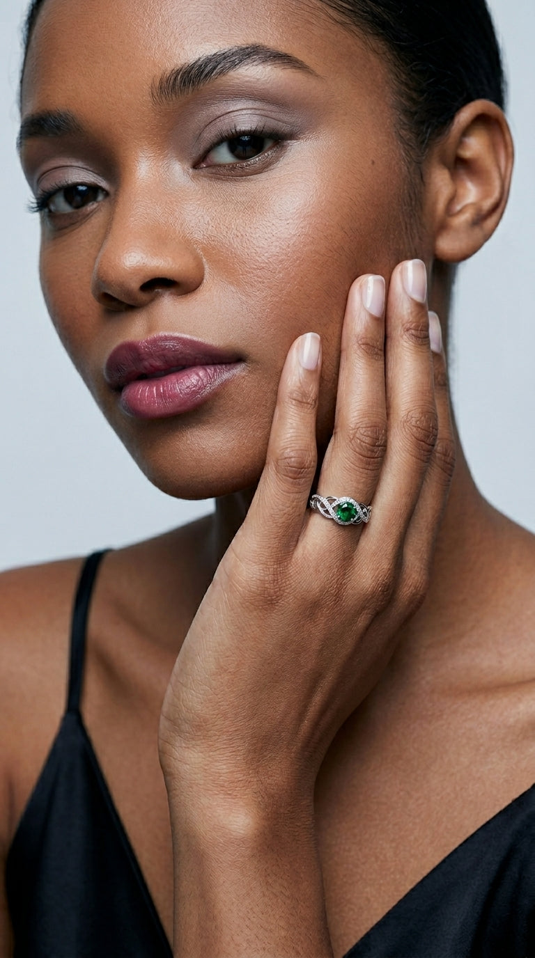 Lwsary Celtic Knot Ring 925 Sterling Silver Infinity Twisted Ring Statement Rings Simulated Emerald May Birthstone Jewelry Gifts for Women Size 6