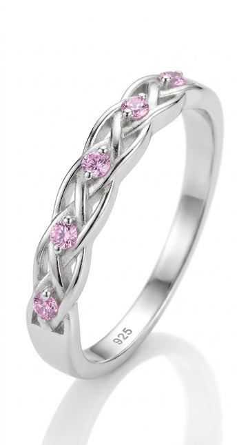 Inpasne Infinity Celtic Knot Ring 925 Sterling Silver Pink Tourmaline October Ring Twisted Knot Statement Rings for Women Size 5