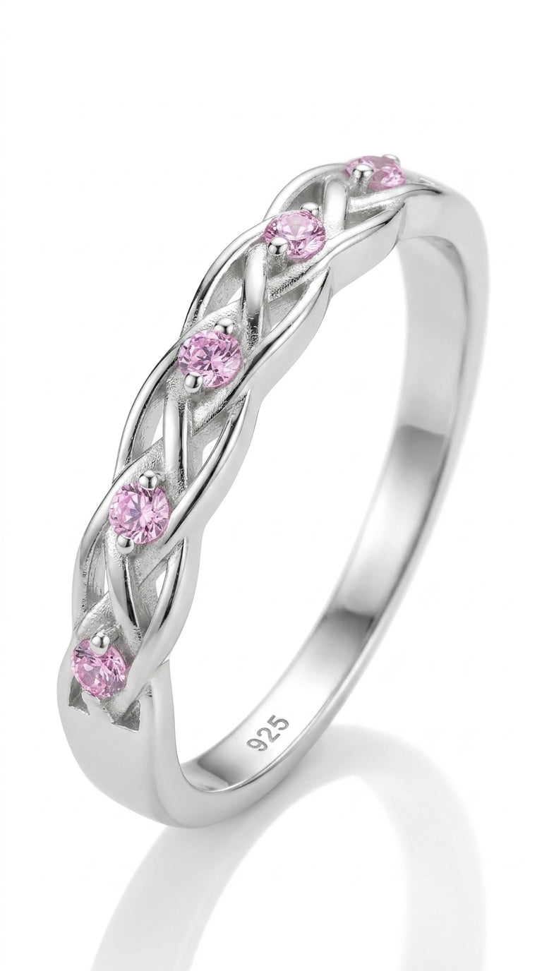 Inpasne Infinity Celtic Knot Ring 925 Sterling Silver Pink Tourmaline October Ring Twisted Knot Statement Rings for Women Size 5