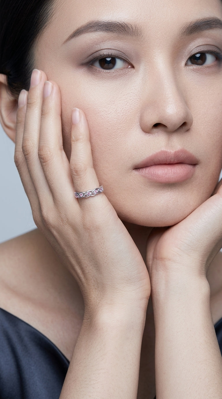 Inpasne Infinity Celtic Knot Ring 925 Sterling Silver Pink Tourmaline October Ring Twisted Knot Statement Rings for Women Size 5