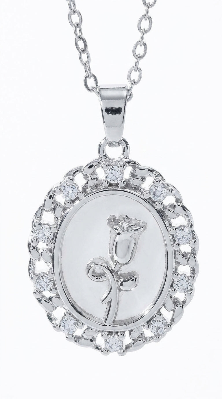 Retro White Shell Rose Necklace Copper Plated Real Gold Diamond-embedded