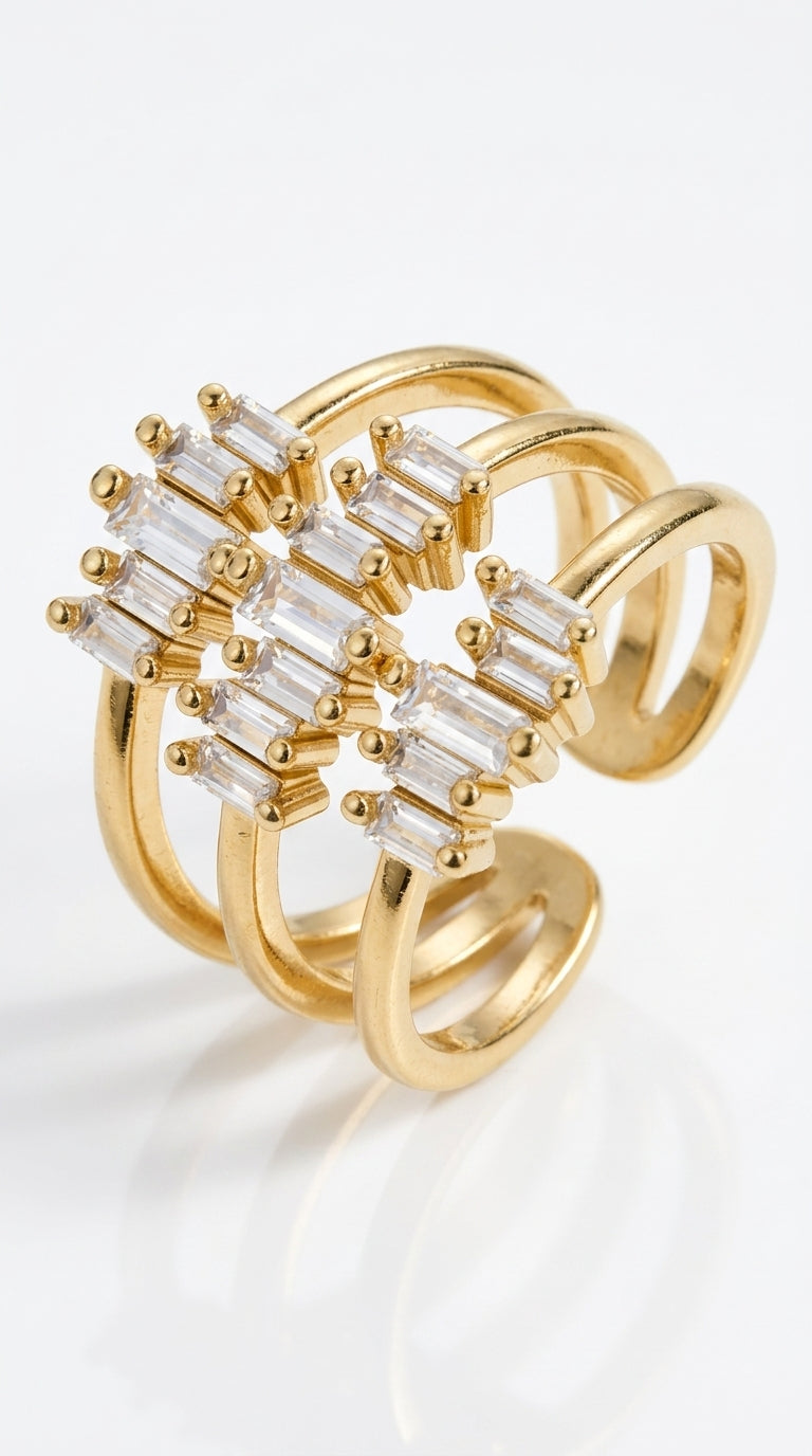 KissYan Gold Rings for Women 14K Gold Plated Adjustable Statement Irregular Geometric Diamond Chunky Finger Rings Twisted Open Stackable Band Rings Dainty Cubic Zirconia Jewelry Gifts(R27)