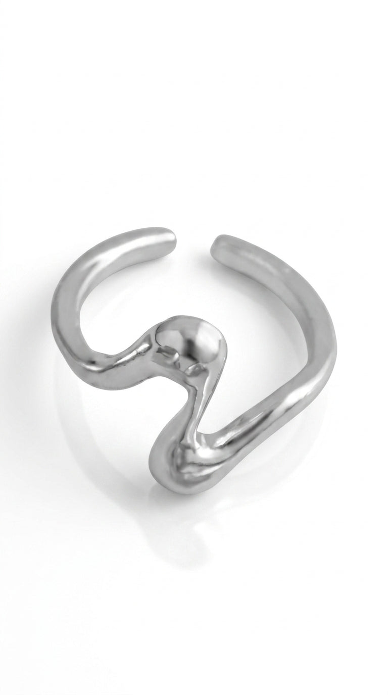 MIFYNN Chunky Gold Rings for Women Gold Silver Adjustable Thick Ring Fashion Statement Ring Open Dome Ring Chunky Silver Rings Geometric Curved Minimalist Simple Rings (Silver8)