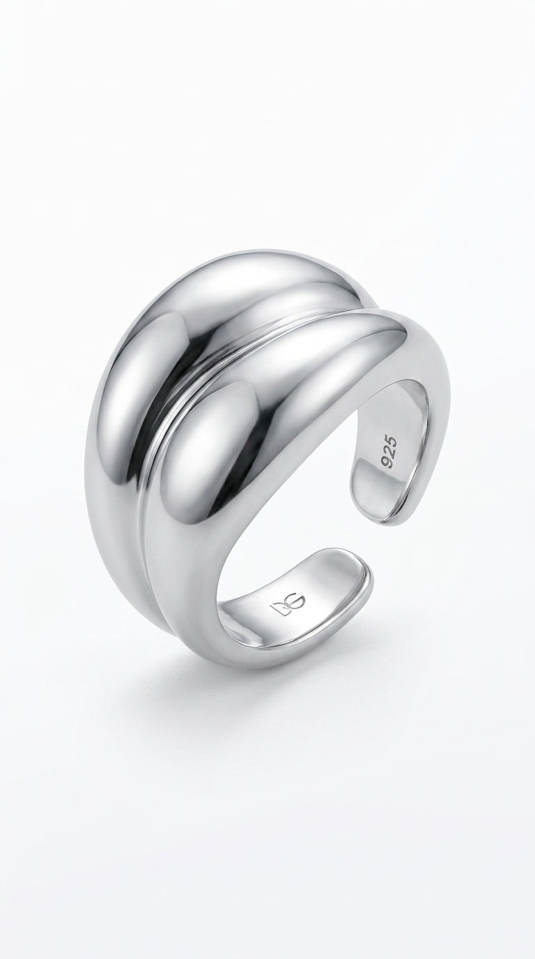 MIFYNN Chunky Gold Rings for Women Gold Silver Adjustable Thick Ring Fashion Statement Ring Open Dome Ring Chunky Silver Rings Geometric Curved Minimalist Simple Rings (Silver8)