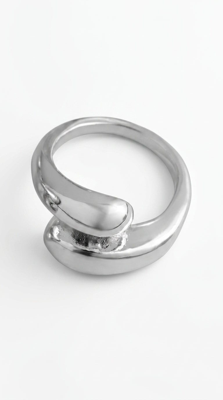 MIFYNN Chunky Gold Rings for Women Gold Silver Adjustable Thick Ring Fashion Statement Ring Open Dome Ring Chunky Silver Rings Geometric Curved Minimalist Simple Rings (Silver8)