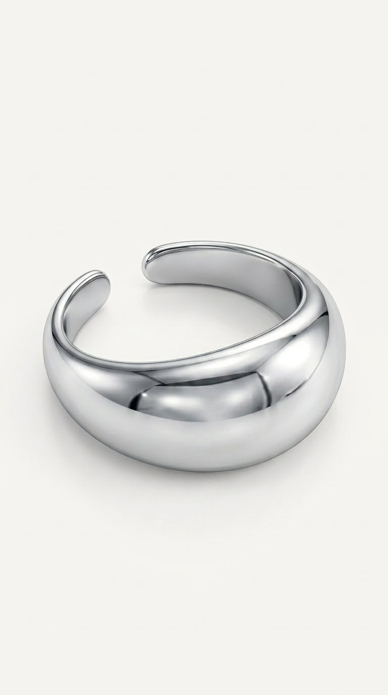 MIFYNN Chunky Gold Rings for Women Gold Silver Adjustable Thick Ring Fashion Statement Ring Open Dome Ring Chunky Silver Rings Geometric Curved Minimalist Simple Rings (Silver8)