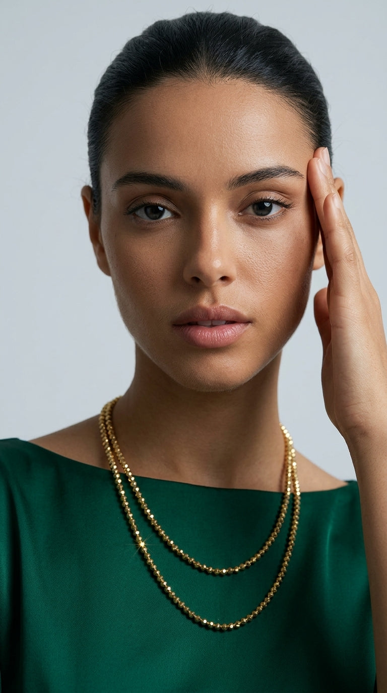 18K Gold Necklace Bungee Laser Bead Wave Bead Chain
