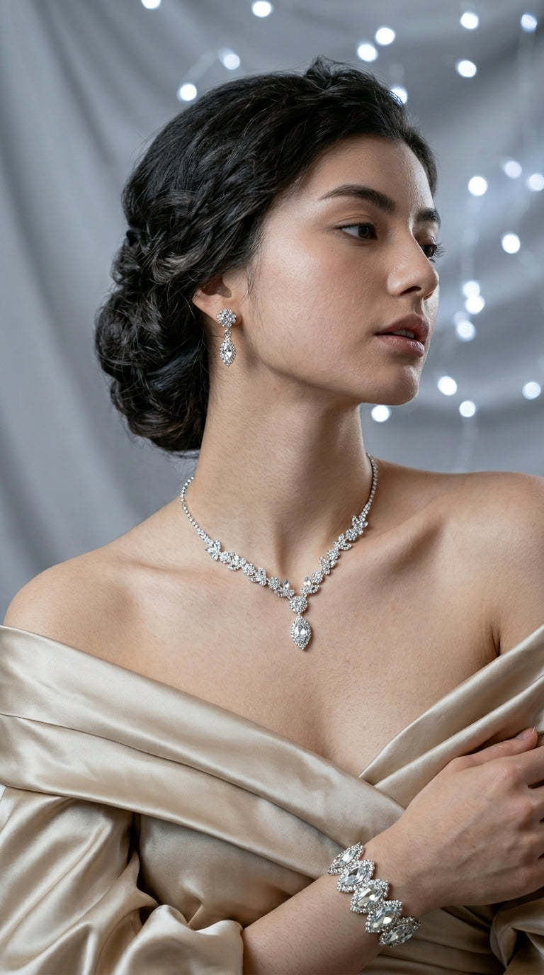 Bridal White Crystal Floral Jewelry Set