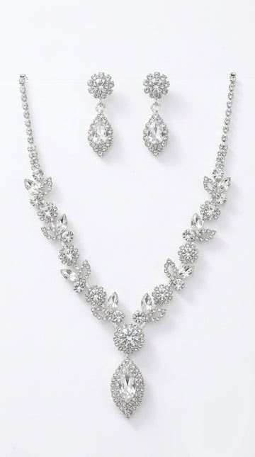 Bridal White Crystal Floral Jewelry Set