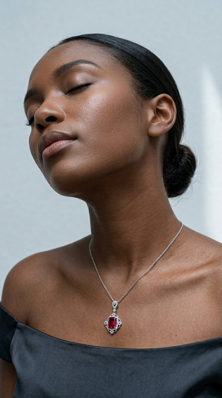 925 Sterling Silver Ruby Pendant Necklace