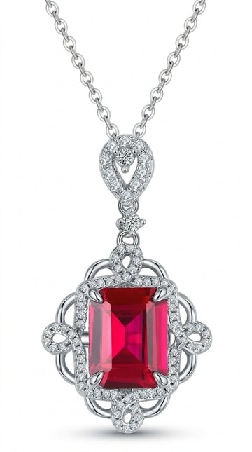 925 Sterling Silver Ruby Pendant Necklace