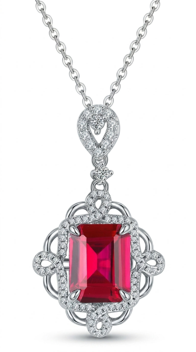 925 Sterling Silver Ruby Pendant Necklace