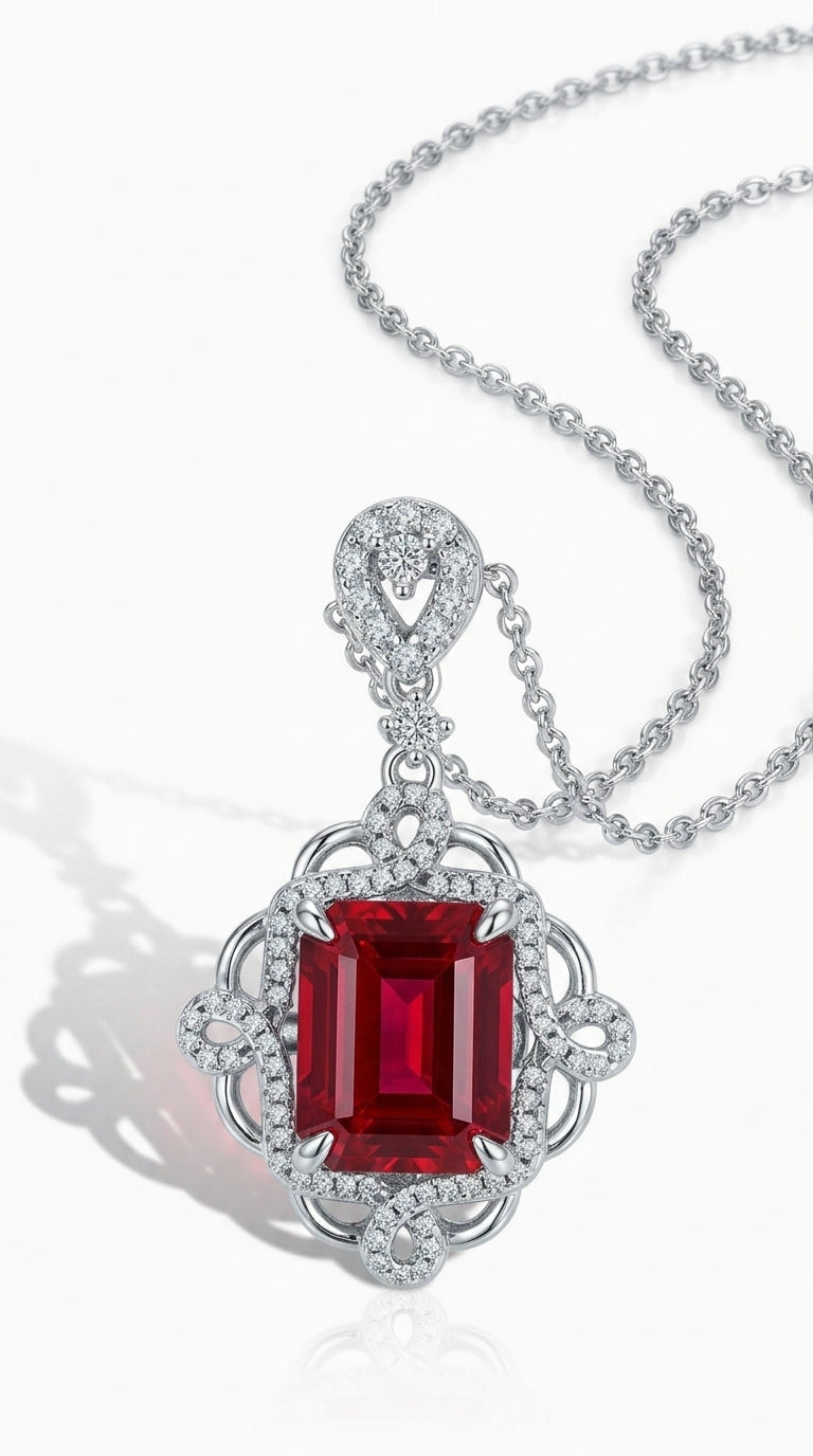 925 Sterling Silver Ruby Pendant Necklace