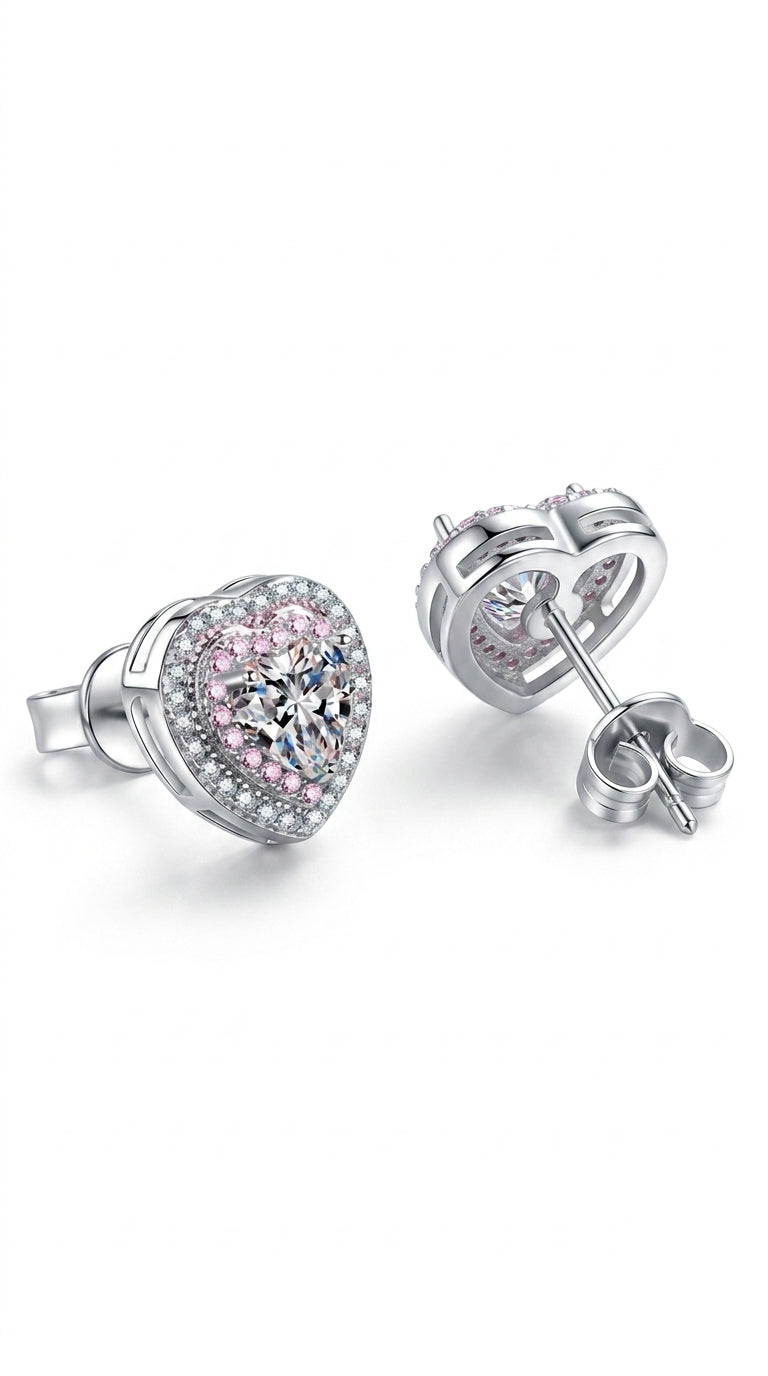 Moissanite Heart-Shaped Stud Earrings