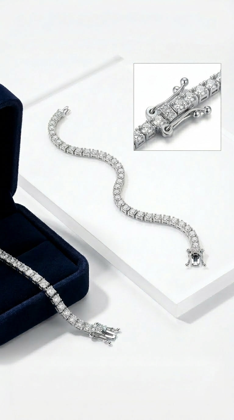 Rinntin S925 Sterling Silver Single Row Zircon Bracelet Platinum Diamond Fashion Jewelry Girls Diamond Bracelets