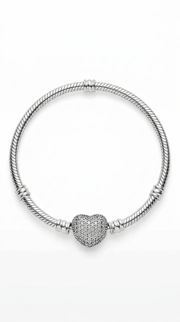QIKAOLA Bracelet for Women 925 Sterling Silver Snake Chain Bracelet with Heart Clasp Bracelet Fits for Pandora Charm Beads Jewellery Bracelets