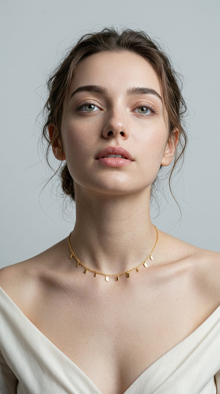 Peri'sBox Round Circle Small Charm Gold Necklaces Waterdrop Rectangle Titanium Steel Choker Necklaces for Women Dainty Necklace