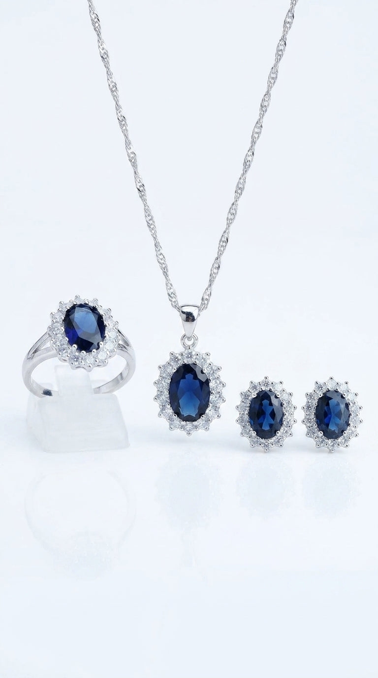 Silver 925 Women Bridal Jewelry Sets Blue Zirconia Costume