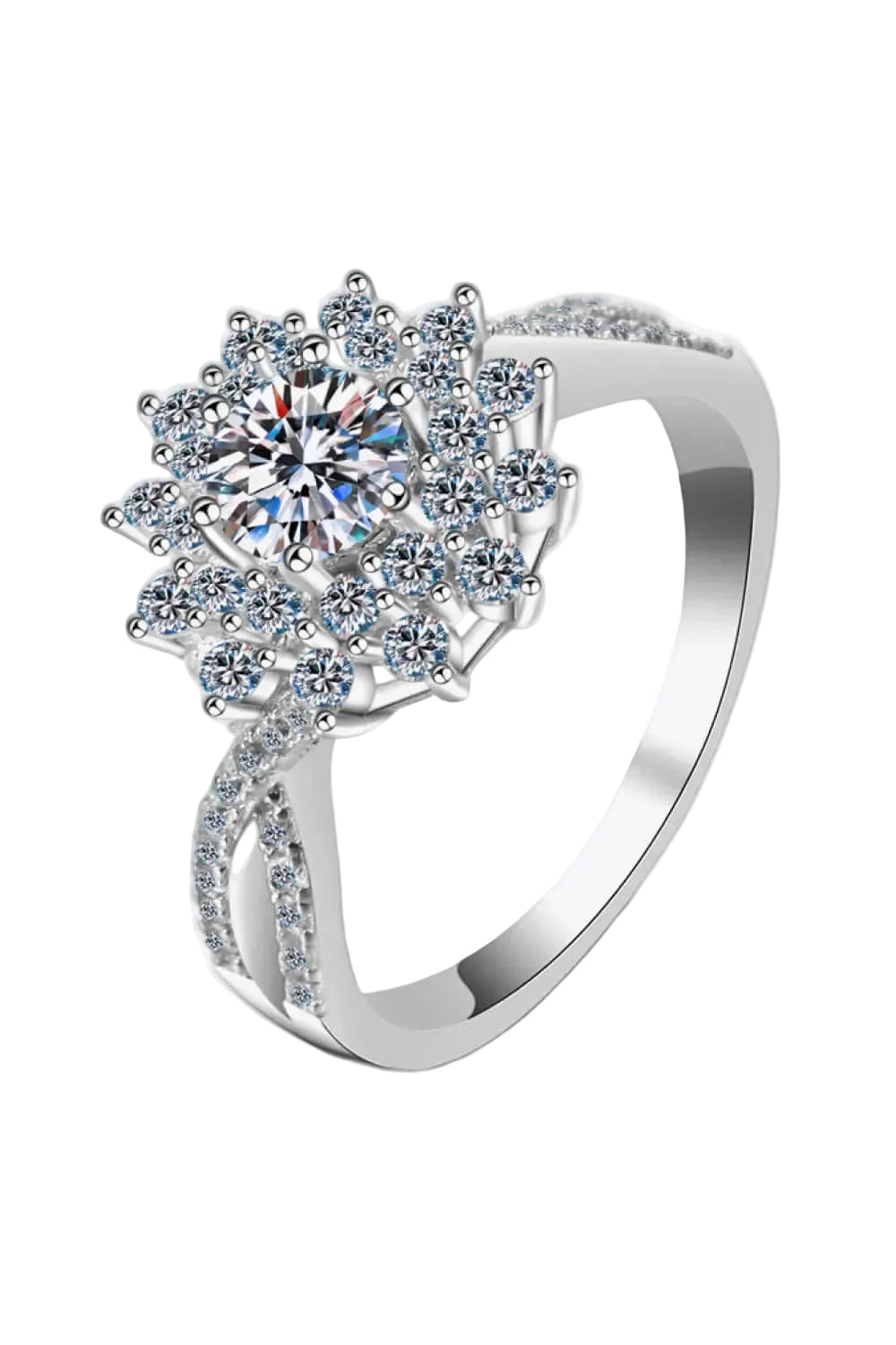 Moissanite Flower-Shape Split Shank Ring