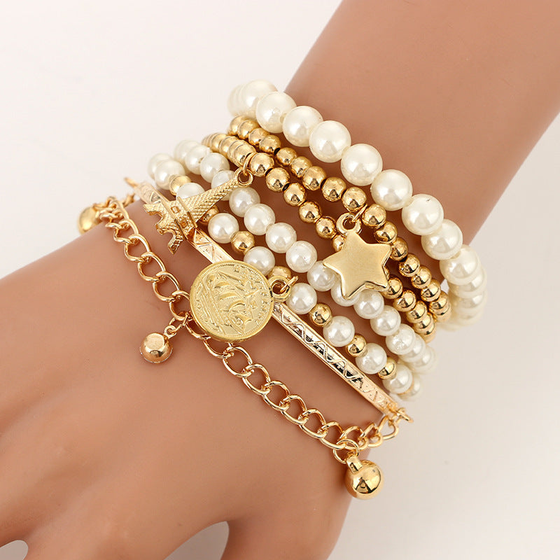 Boho Style Flower Starfish Buckle Circle Bracelet Set