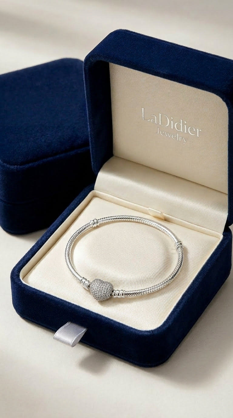 QIKAOLA Bracelet for Women 925 Sterling Silver Snake Chain Bracelet with Heart Clasp Bracelet Fits for Pandora Charm Beads Jewellery Bracelets