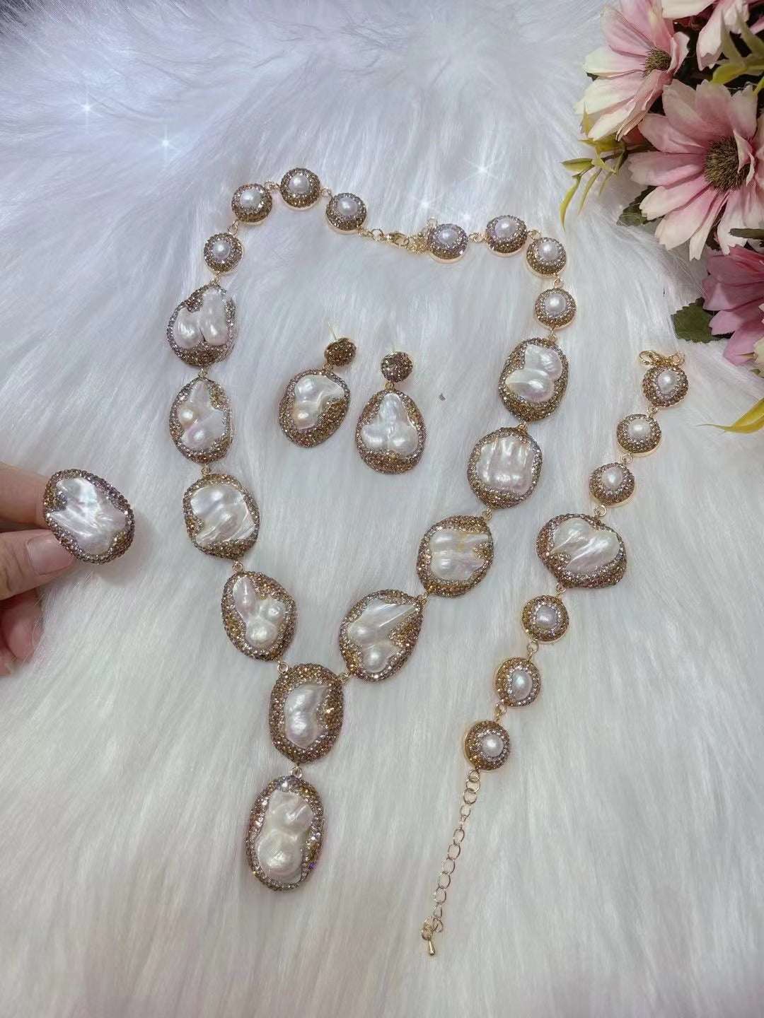 Pearl Necklace Ring Suit Bride Ornament LaDidier Jewelry