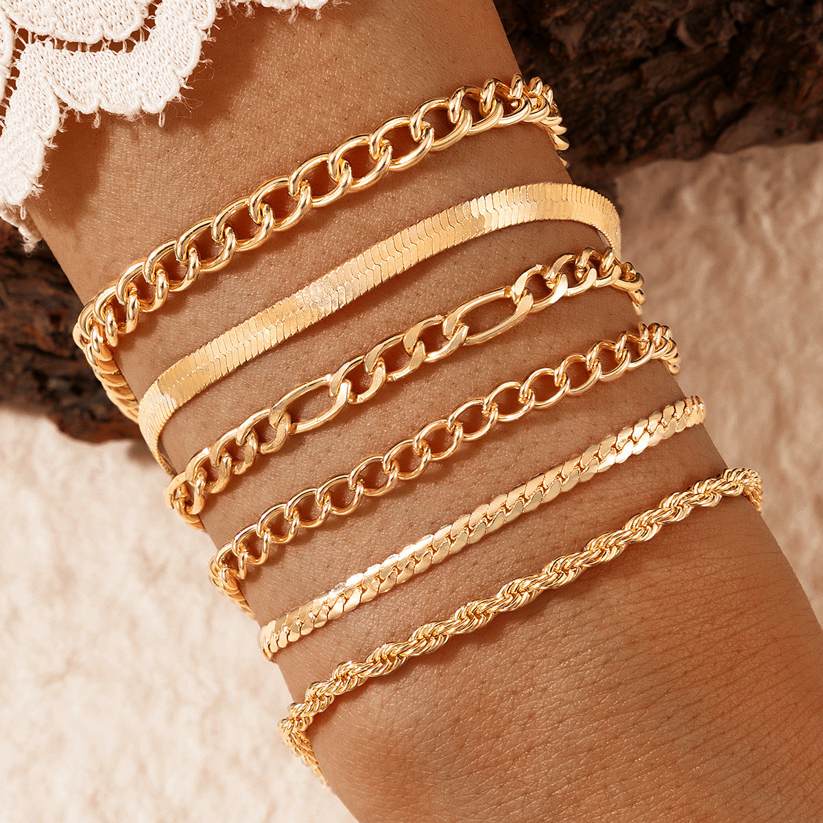 Boho Style Flower Starfish Buckle Circle Bracelet Set