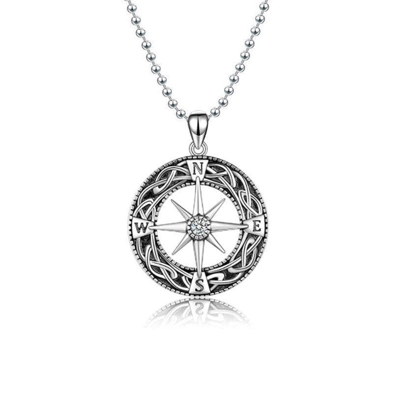 Vintage Antique Silver Plated Hollow Compass Pendant Viking Necklaces