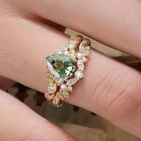 Golden Leaves And Flowers Couple Rings