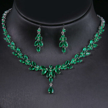 Elegant Long Horse Eye Water Drop Zircon White Gold Necklace Earrings Jewelry Suit LaDidier Jewelry