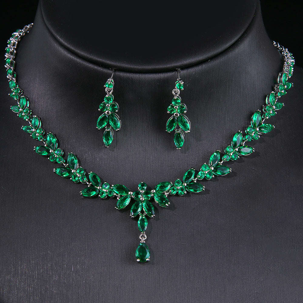 Elegant Long Horse Eye Water Drop Zircon White Gold Necklace Earrings Jewelry Suit LaDidier Jewelry