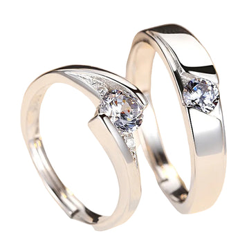 Simulation Diamond Ring Couple Rings A Pair of Live 925 Silver Men and Women Marriage Rings Lettering Rings Diamond Rings