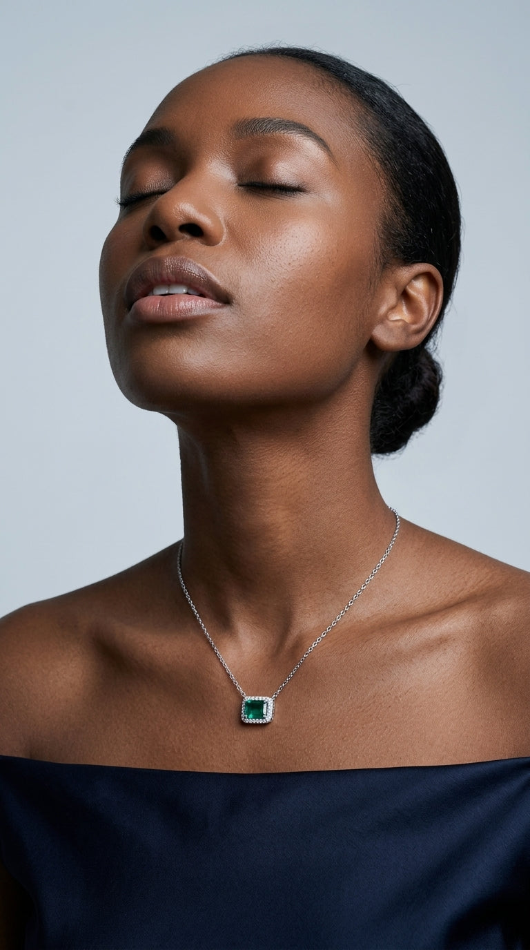 Lab-Grown Emerald Rectangle Pendant Necklace