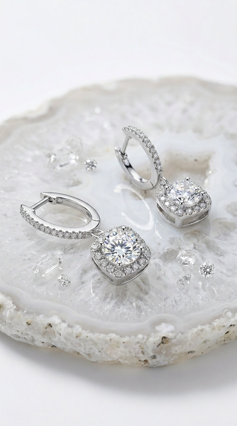 Adored Moissanite Huggie Drop Earrings