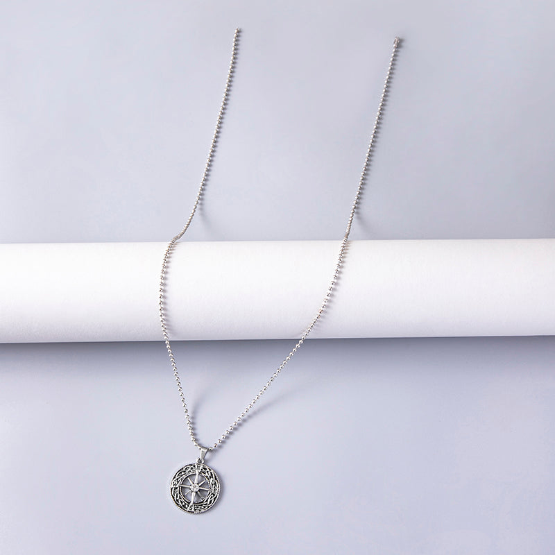 Vintage Antique Silver Plated Hollow Compass Pendant Viking Necklaces