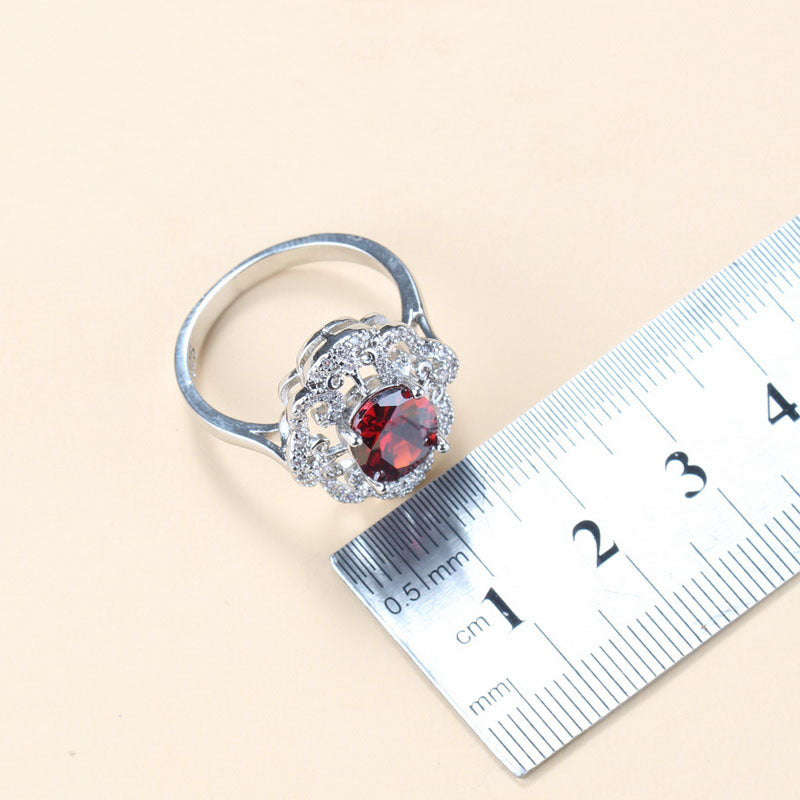 Garnet Cubic Zirconia Earrings Pendant Necklace Bracelet Ring Gift 4 PCs Set LaDidier Jewelry