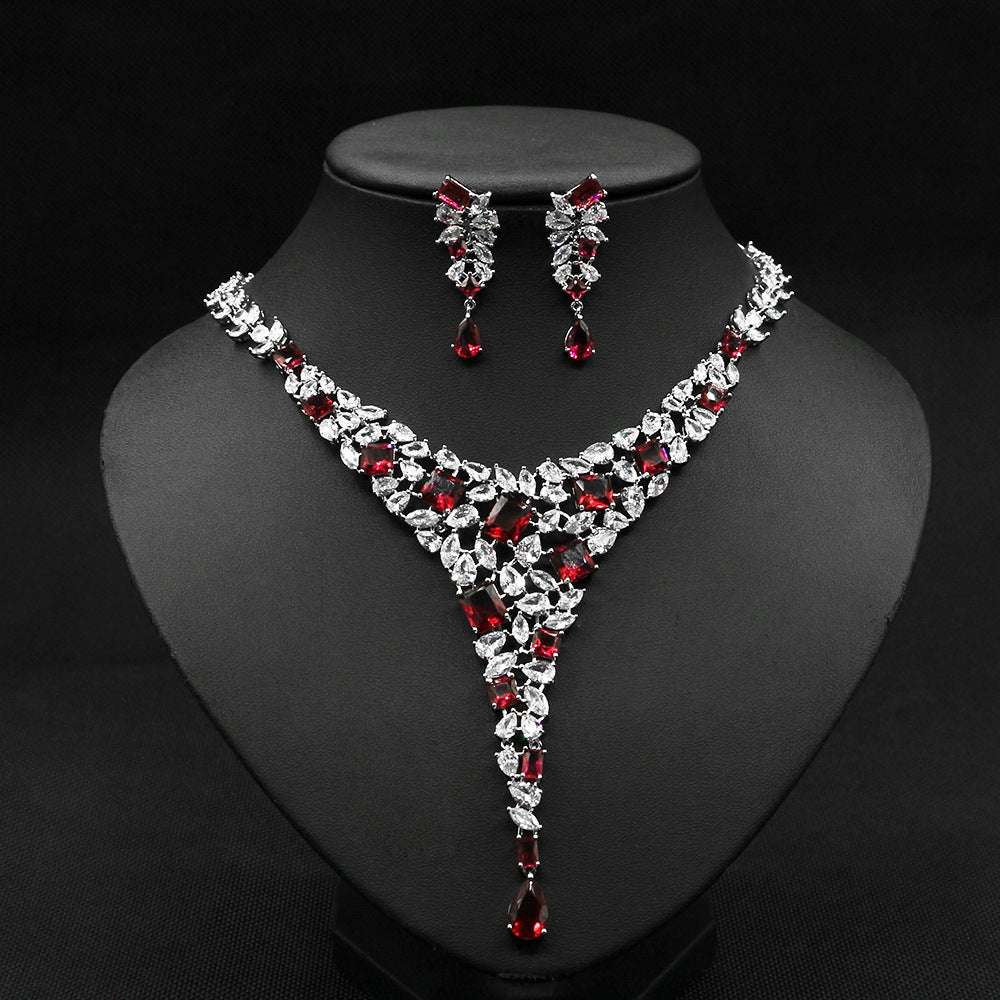 Colorful Zircon Necklace Set Wedding Dress Wedding Earring Accessories LaDidier Jewelry