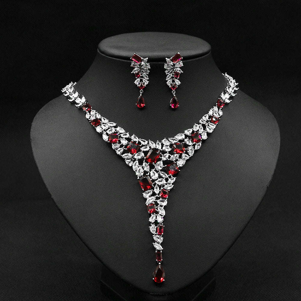 Colorful Zircon Necklace Set Wedding Dress Wedding Earring Accessories LaDidier Jewelry