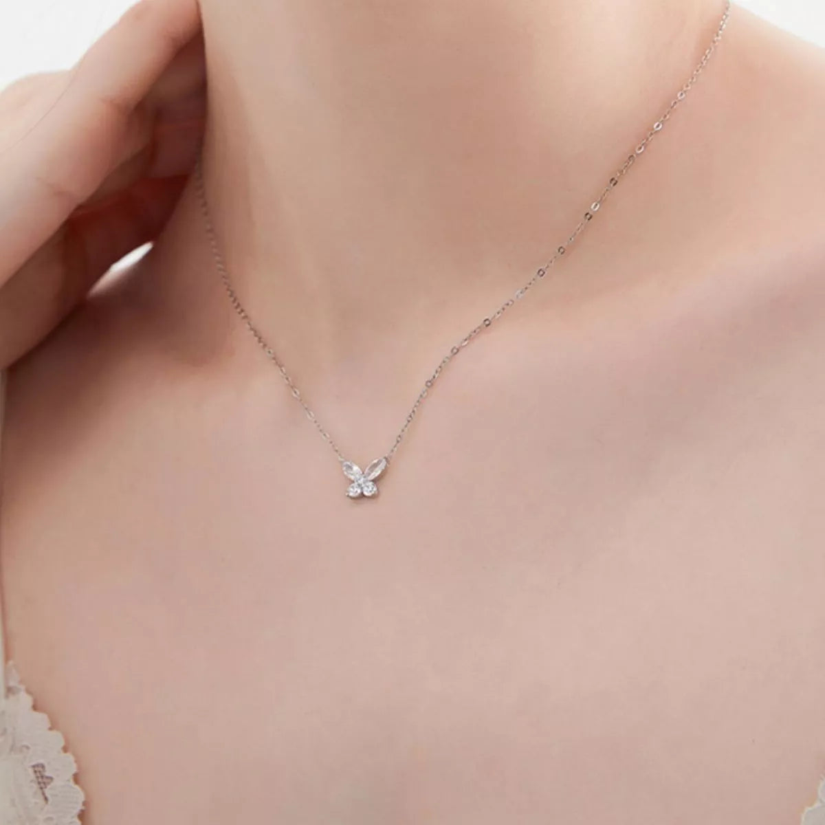 925 Sterling Silver Moissanite Butterfly Necklace