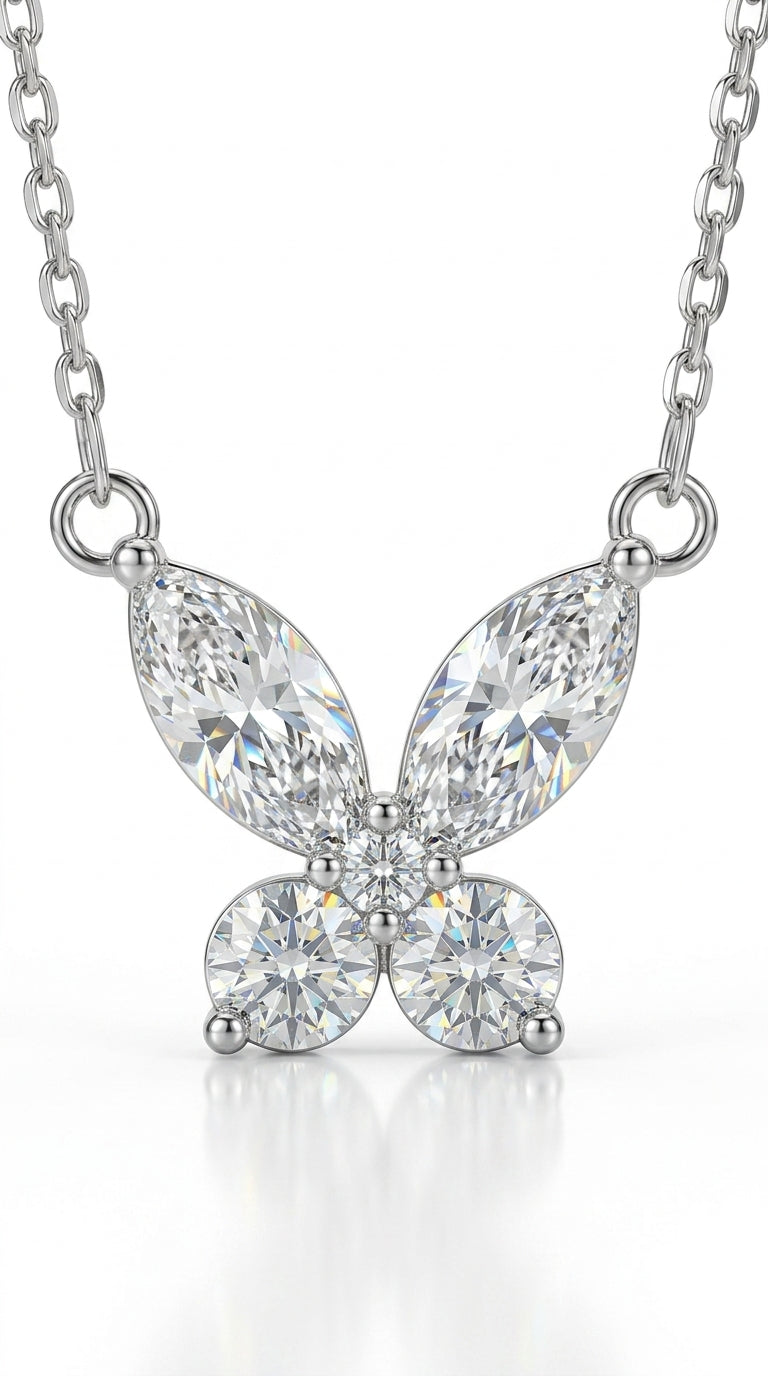925 Sterling Silver Moissanite Butterfly Necklace