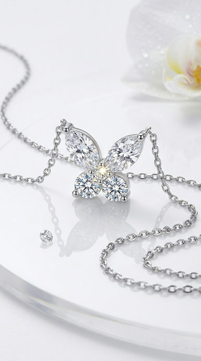 925 Sterling Silver Moissanite Butterfly Necklace