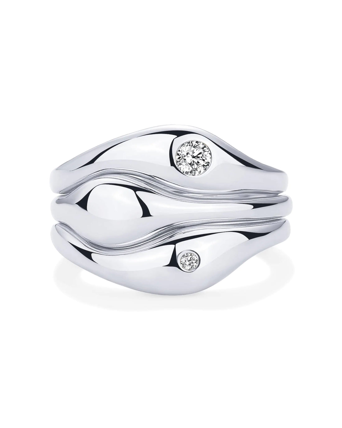 PAVOI Rhodium Plated Chunky Stackable Rings Set for Women | Wavy Triple Ring Stack | Cubic Zirconia Bands Pack | Size 7