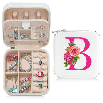 Parima Graduation Jewelry Boxes for Travel - Pink Travel Jewelry Boxes for Women Travel Jewelry Organizer for Jewelry Necklace Earrings Bracelets Travel Gifts for Women Friends - Letter B White