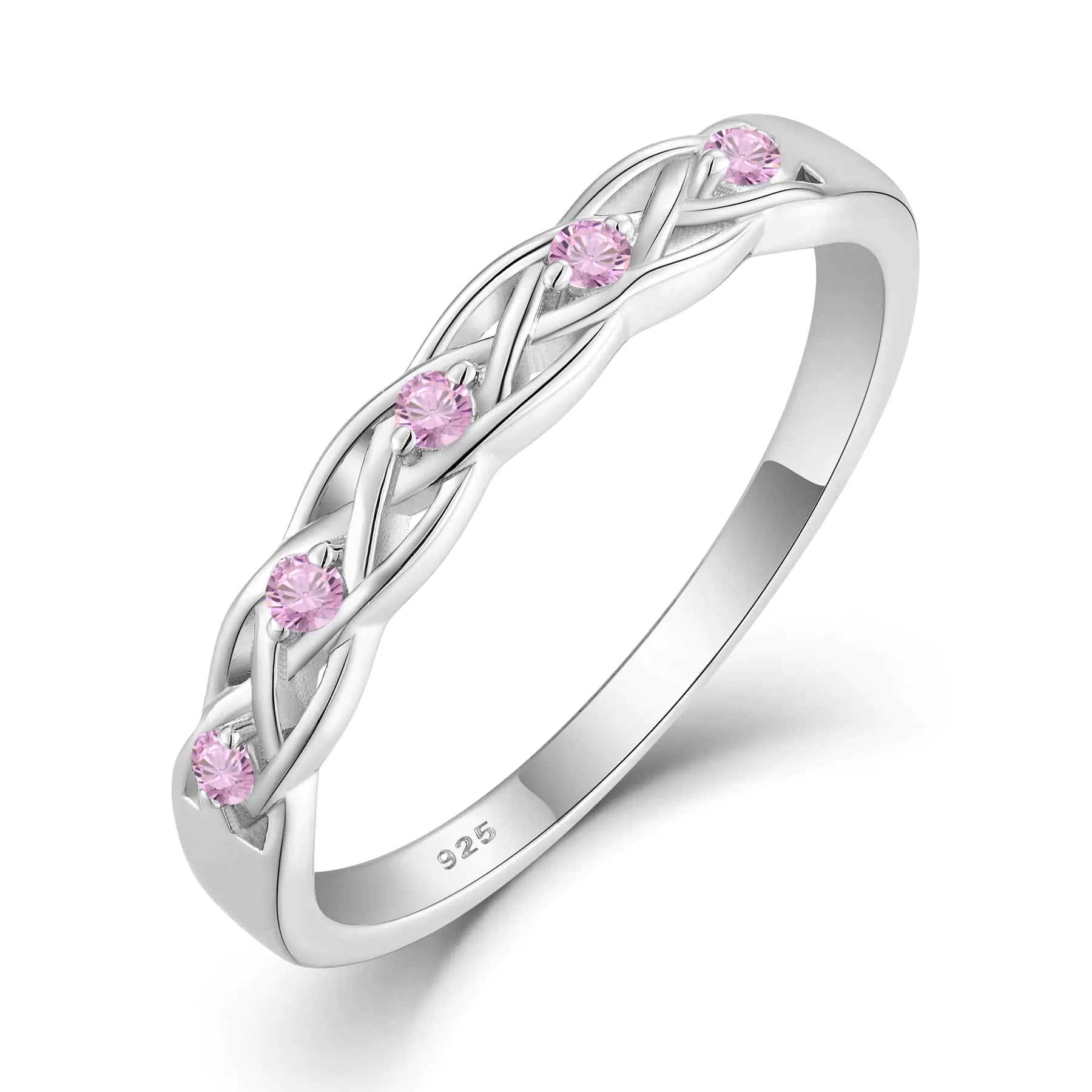 Inpasne Infinity Celtic Knot Ring 925 Sterling Silver Pink Tourmaline October Ring Twisted Knot Statement Rings for Women Size 5